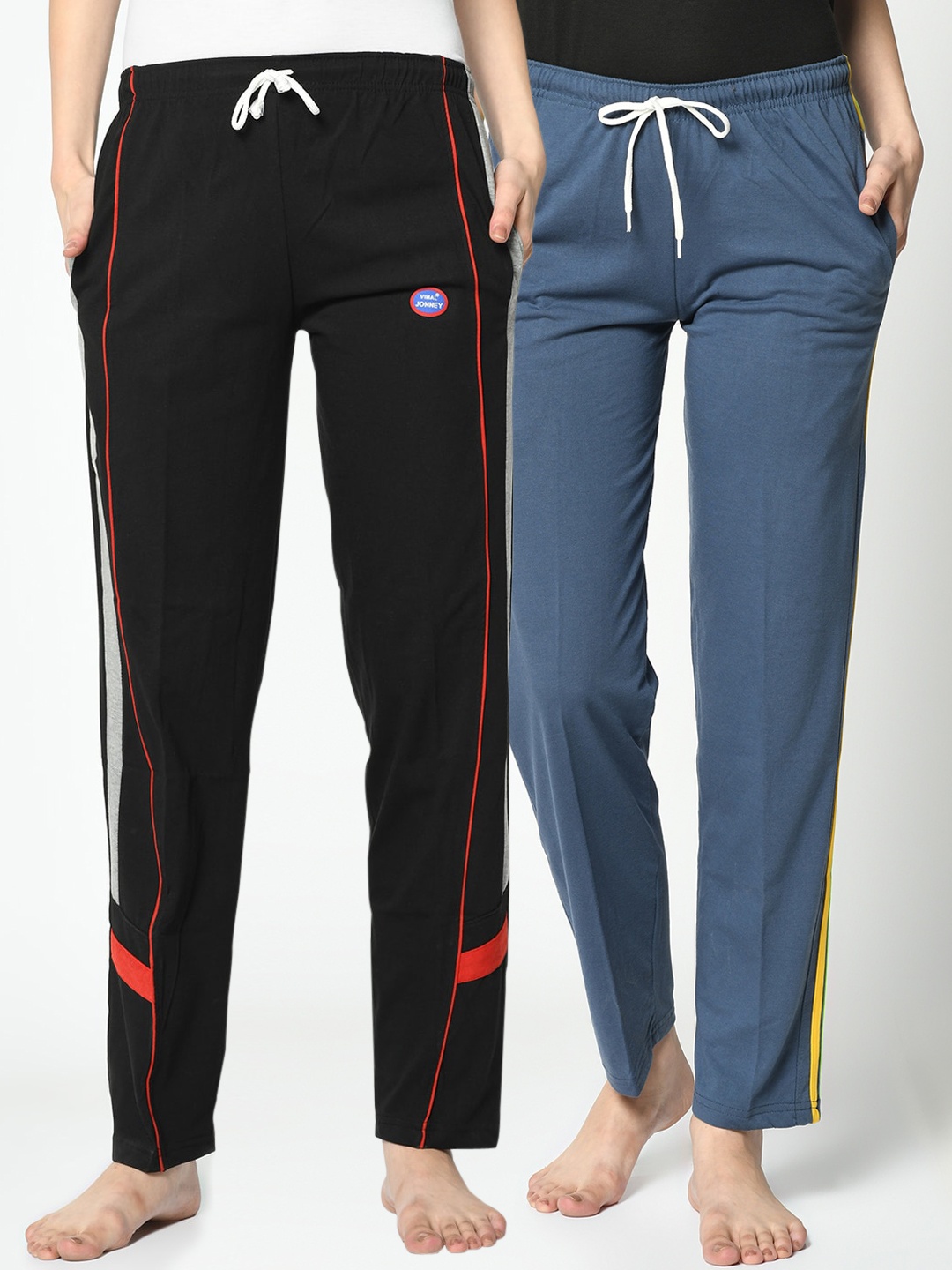 

VIMAL JONNEY Women Pack Of 2 Striped Lounge Pants, Black
