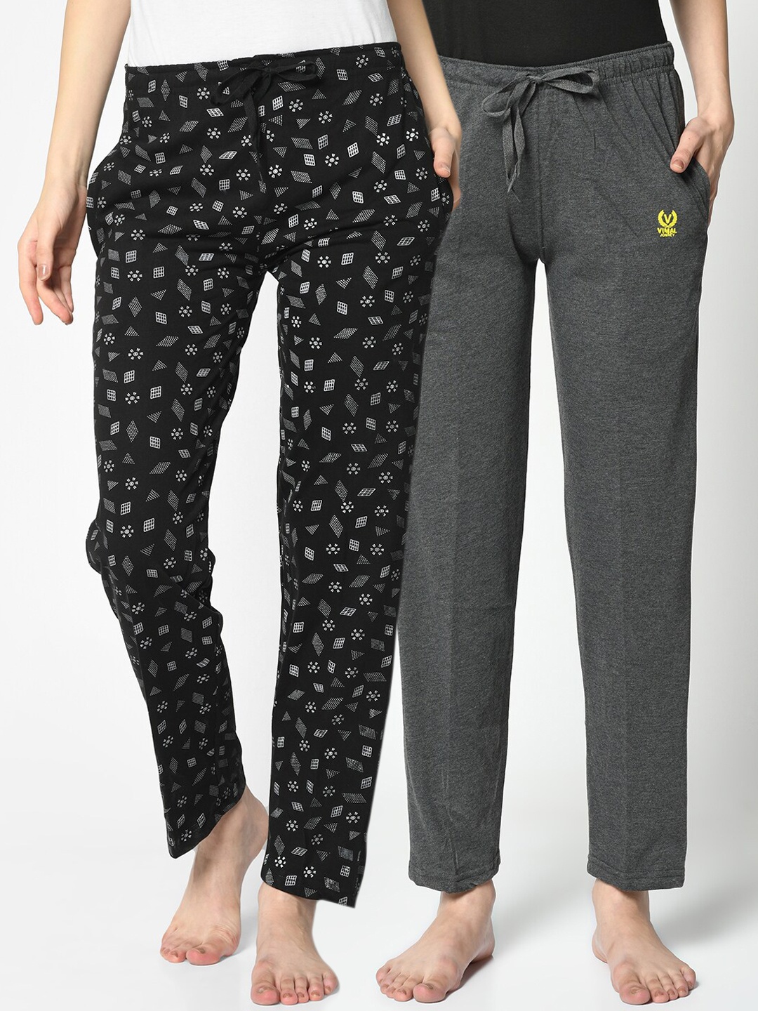 MACK JONNEY Women Pack Of 2 Straight Fit Track Pants, Grey