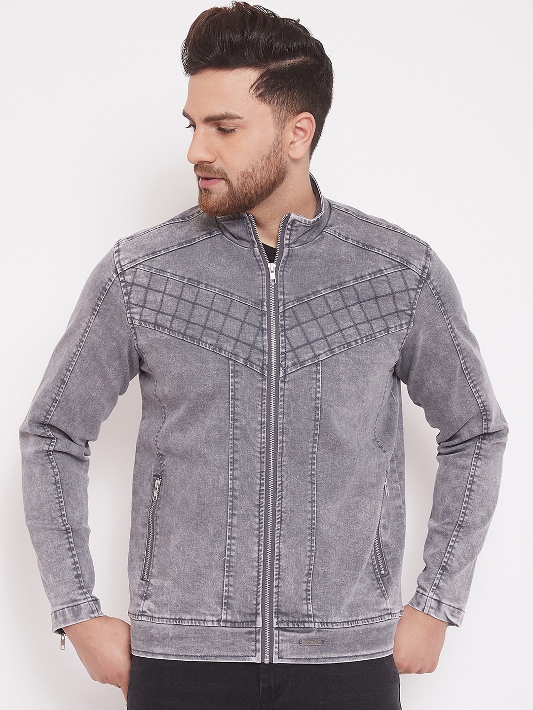 

Canary London Men Grey Printed Denim Jacket