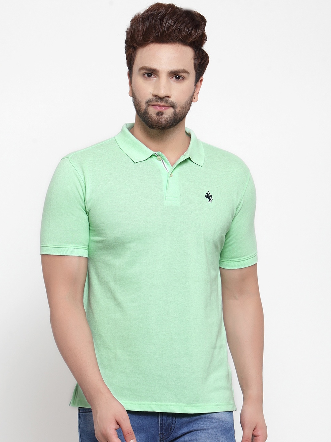 

Cantabil Men Green Solid Polo Collar T-shirt