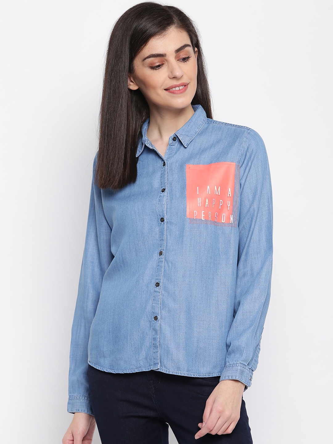 

Pepe Jeans Women Blue Solid Denim Shirt
