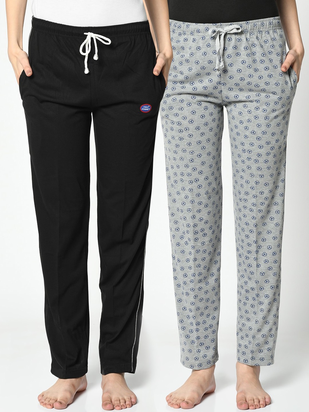 

VIMAL JONNEY Women Pack of 2 Black & Grey Printed Lounge Pants
