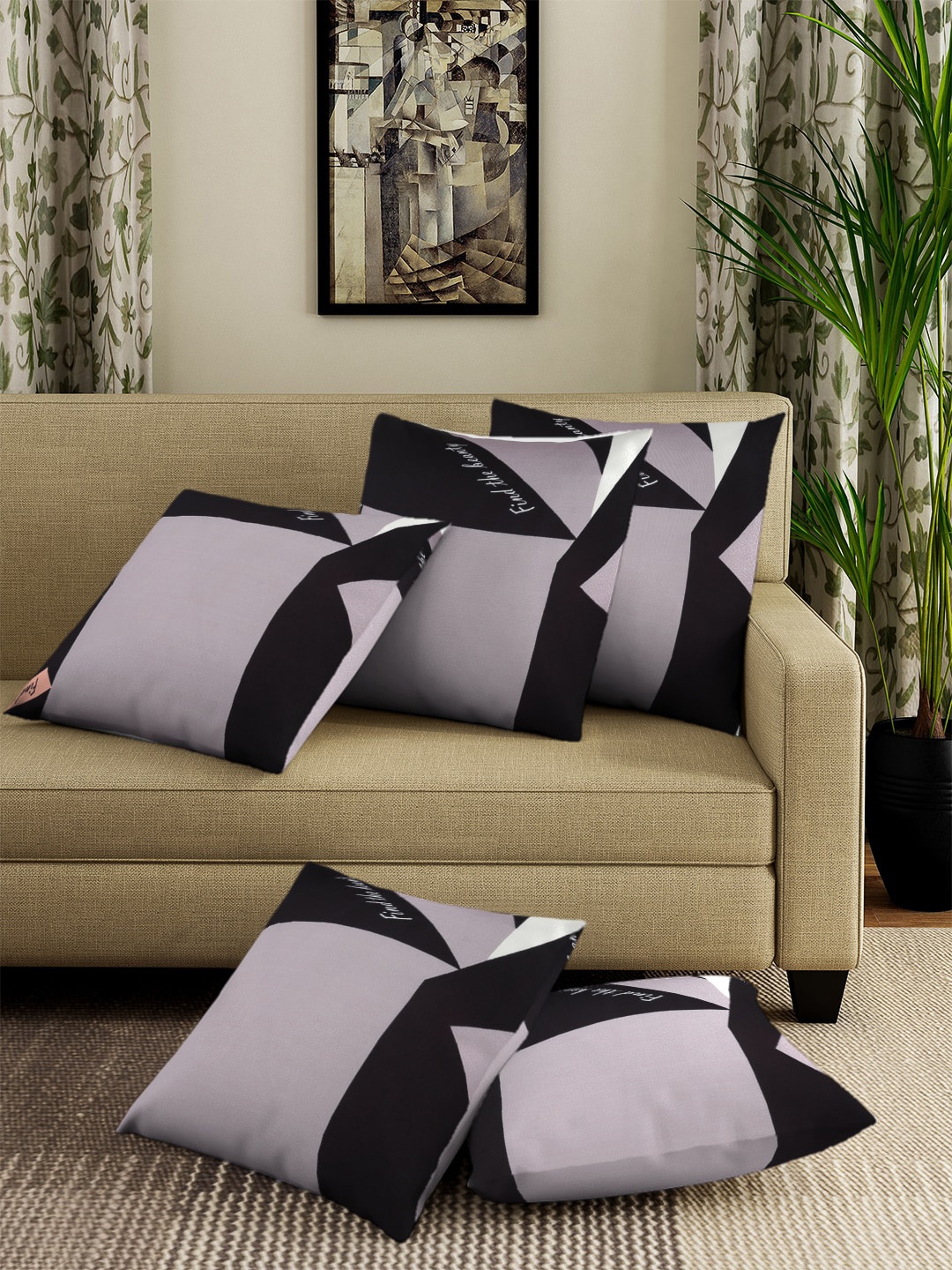 

Cortina Set Of 5 Black & White Abstract Printed Square Cushion Covers