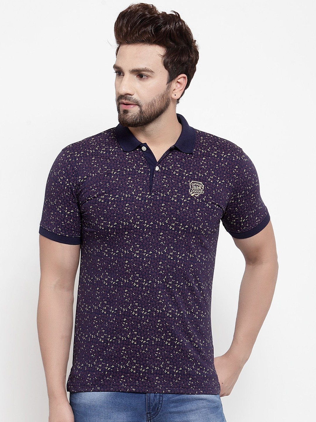 

Cantabil Men Blue Printed Polo Collar T-shirt