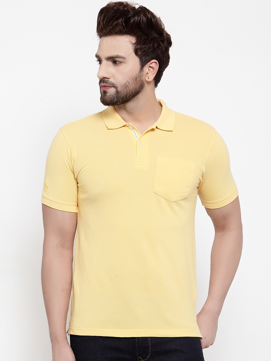 

Cantabil Men Yellow Solid Polo Collar T-shirt