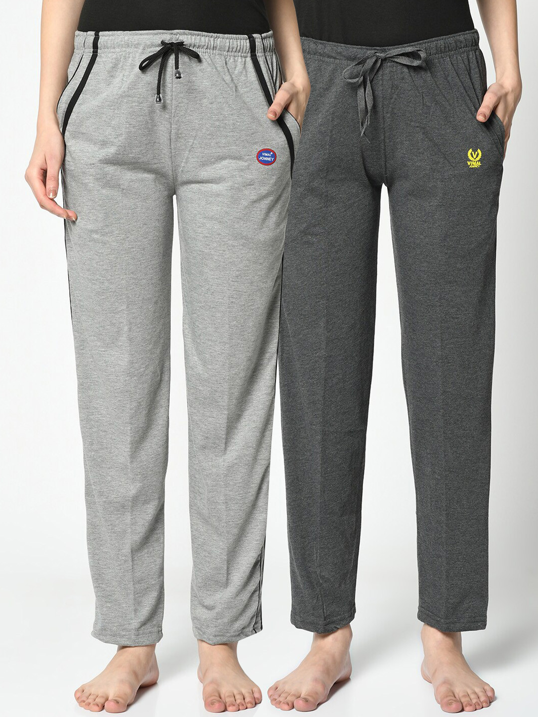 

VIMAL JONNEY Women Pack Of 2 Solid Lounge Pants, Grey