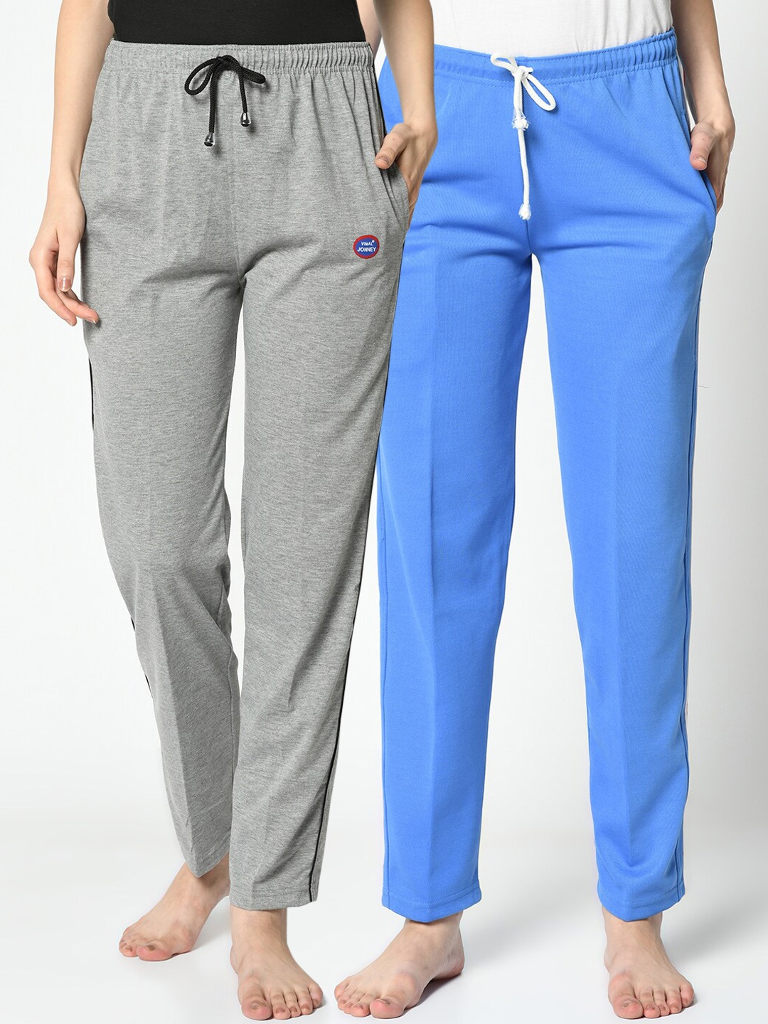 

VIMAL JONNEY Women Pack of 2 Grey & Blue Solid Lounge Pants