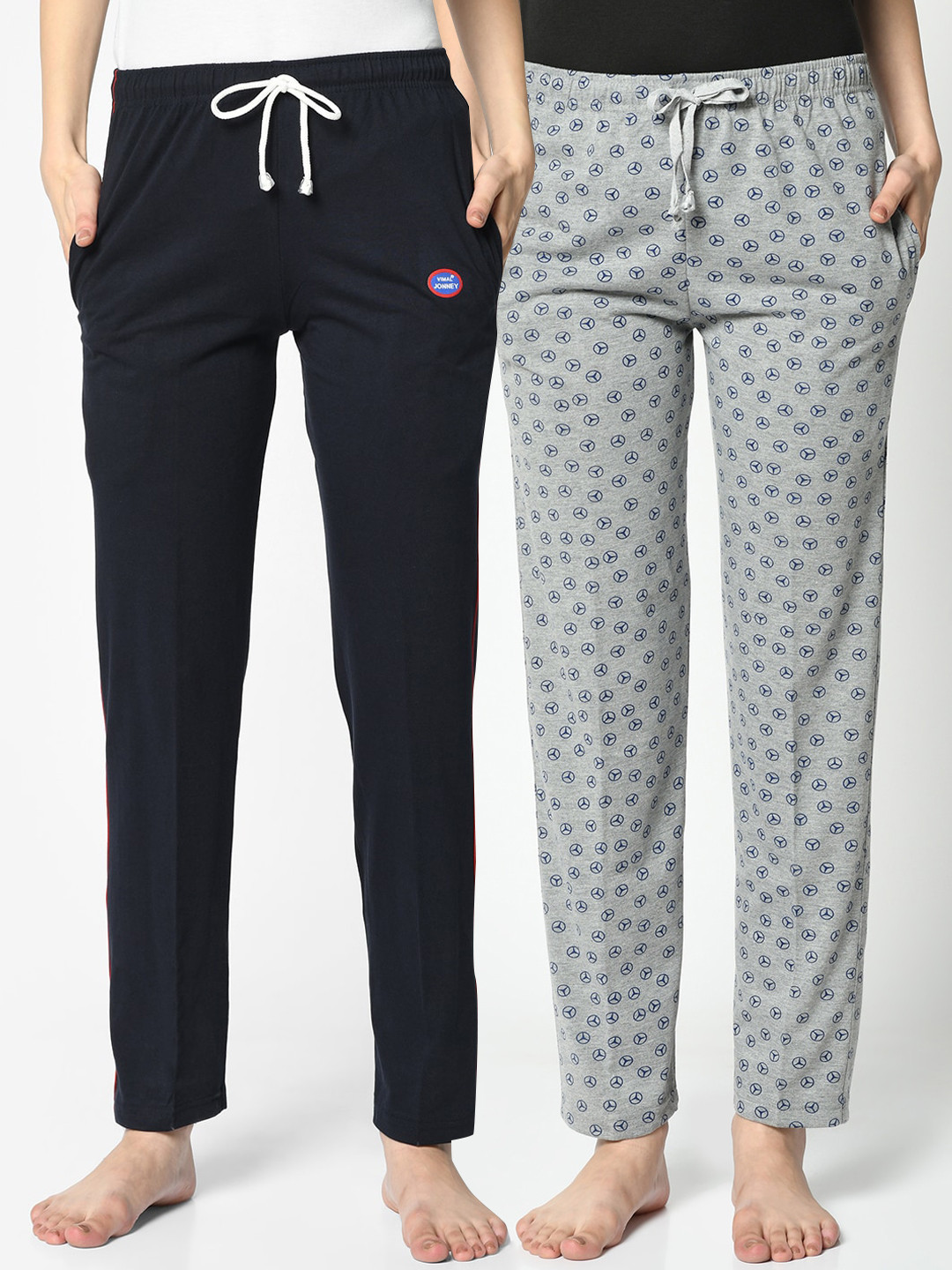 

VIMAL JONNEY Women Pack of 2 Navy Blue & Grey Printed Lounge Pants