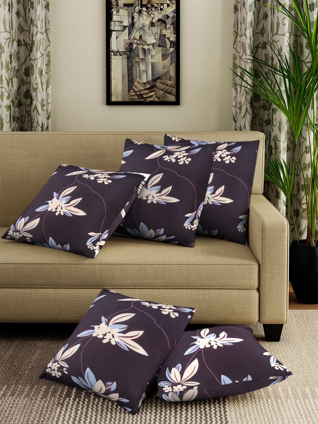 

Cortina Set Of 5 Brown & Beige Square Printed Cushion Covers