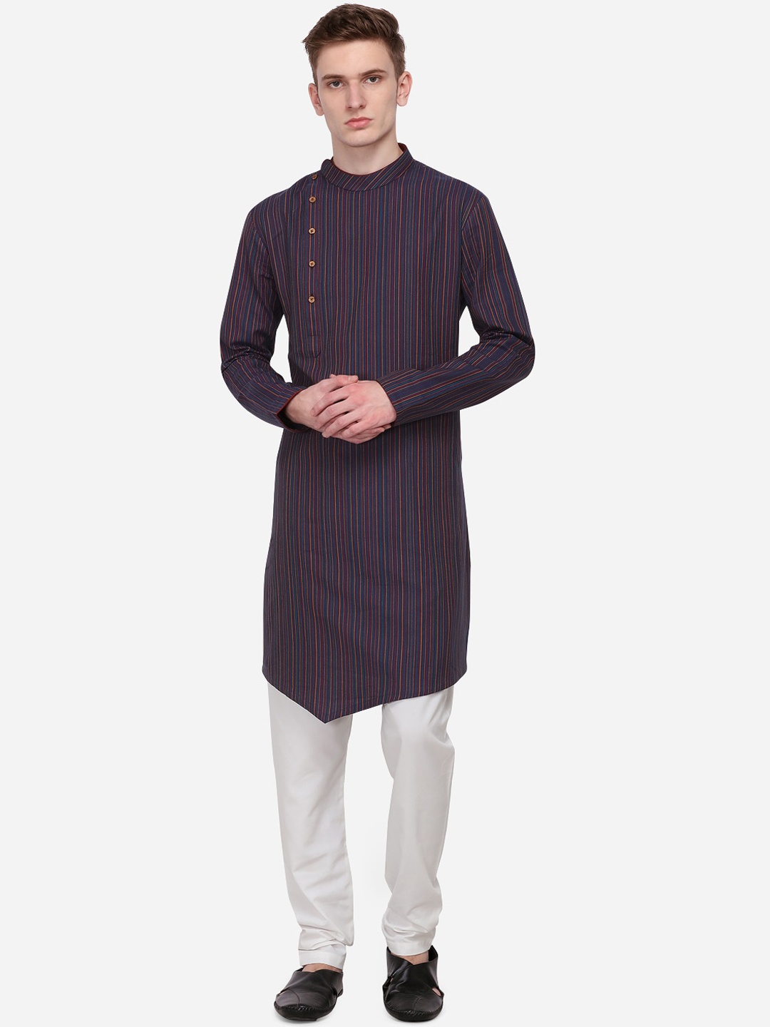 

azania Men Multicoloured Striped Straight Angrakha Kurta, Multi