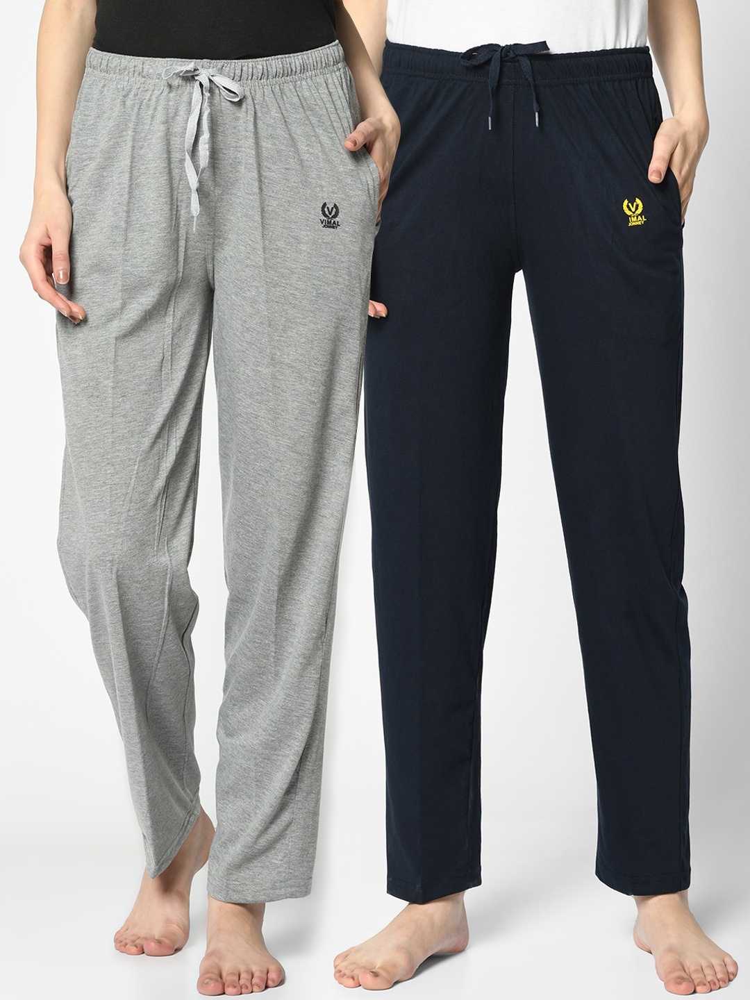 MACK JONNEY Women Pack of 2 Solid Track Pants, Grey