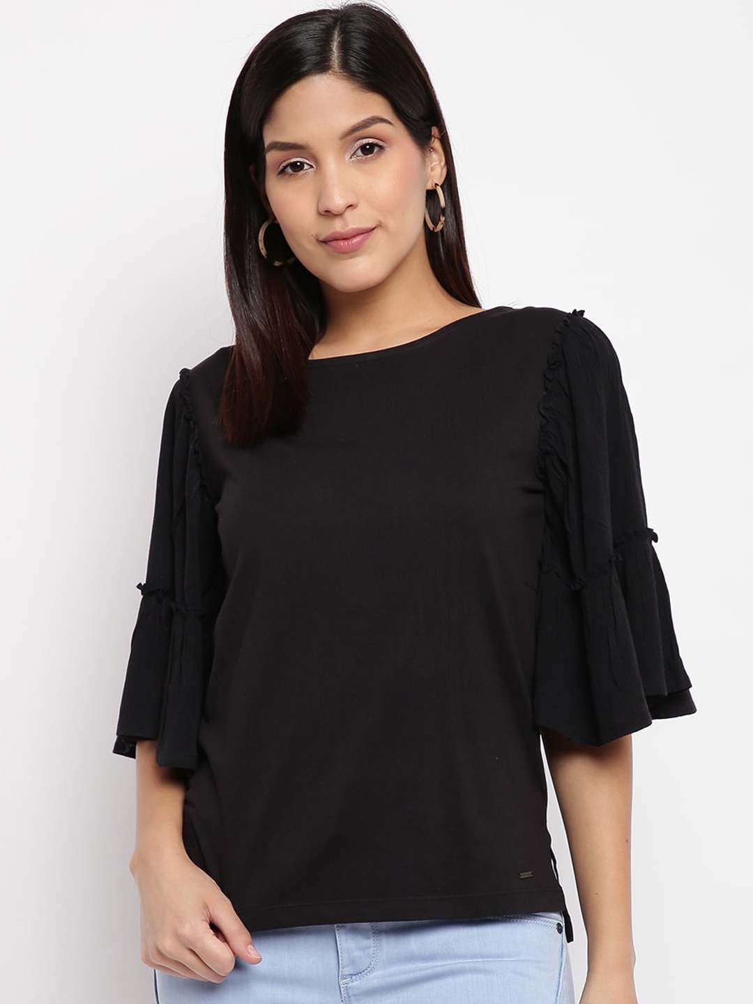 

Pepe Jeans Women Black Solid Boat Neck Top