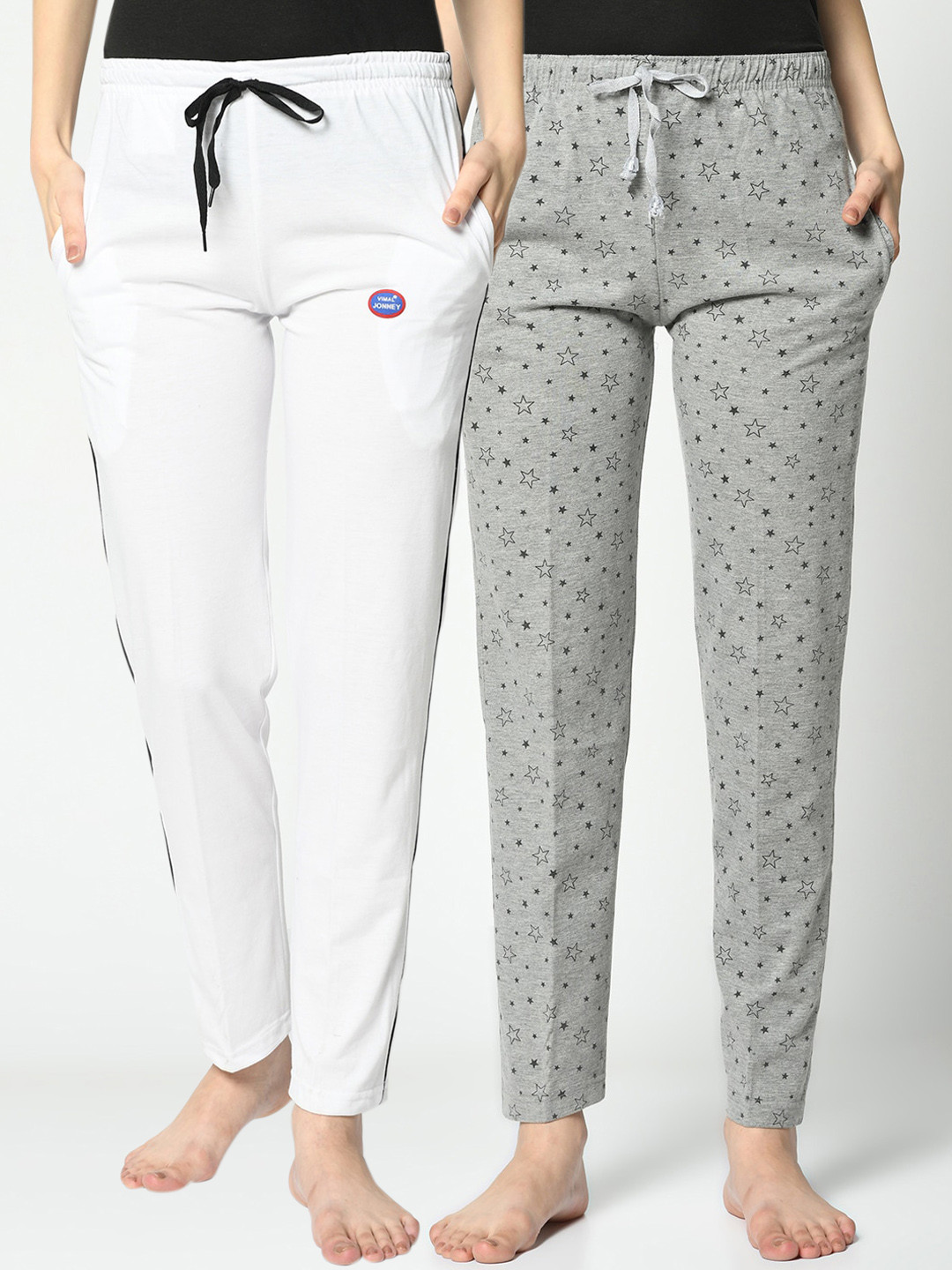 

VIMAL JONNEY Women Pack of 2 Grey & White Solid Lounge Pants