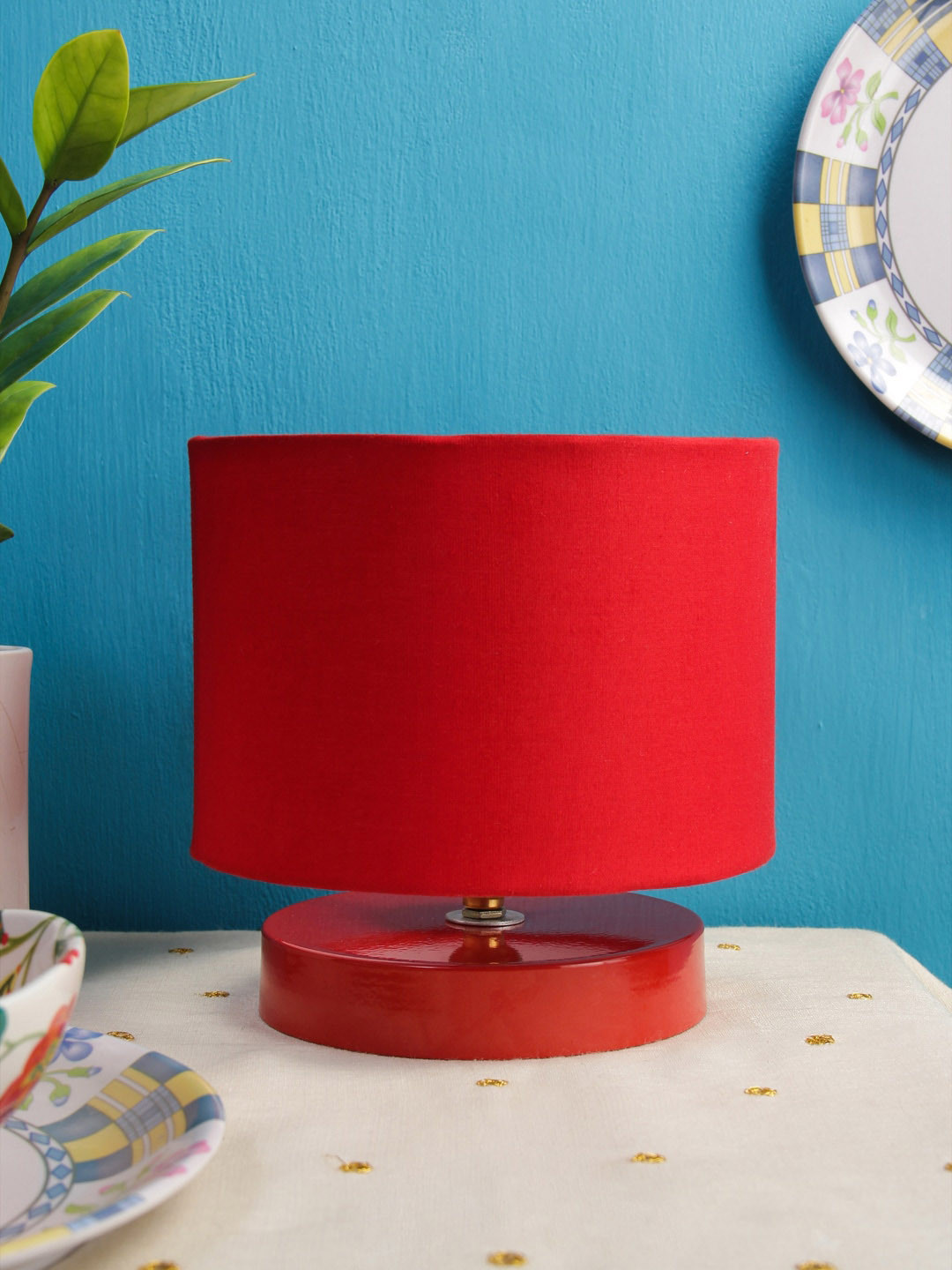 

Devansh Red Solid Drum Designer Shade Table Lamp with Base