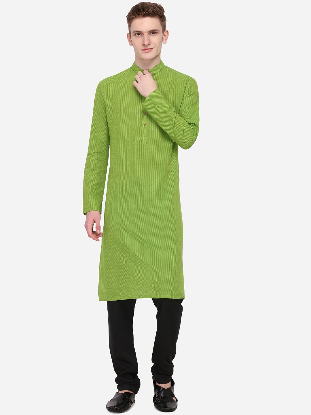 

azania Men Green Solid Straight Kurta