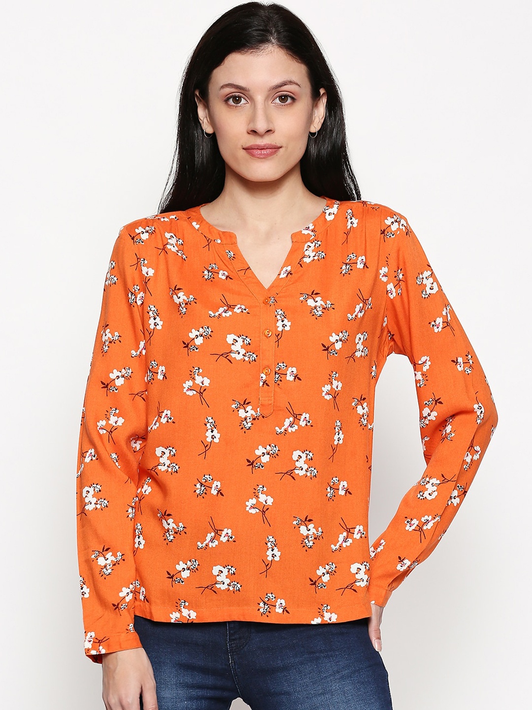 

People Women Orange Printed Top