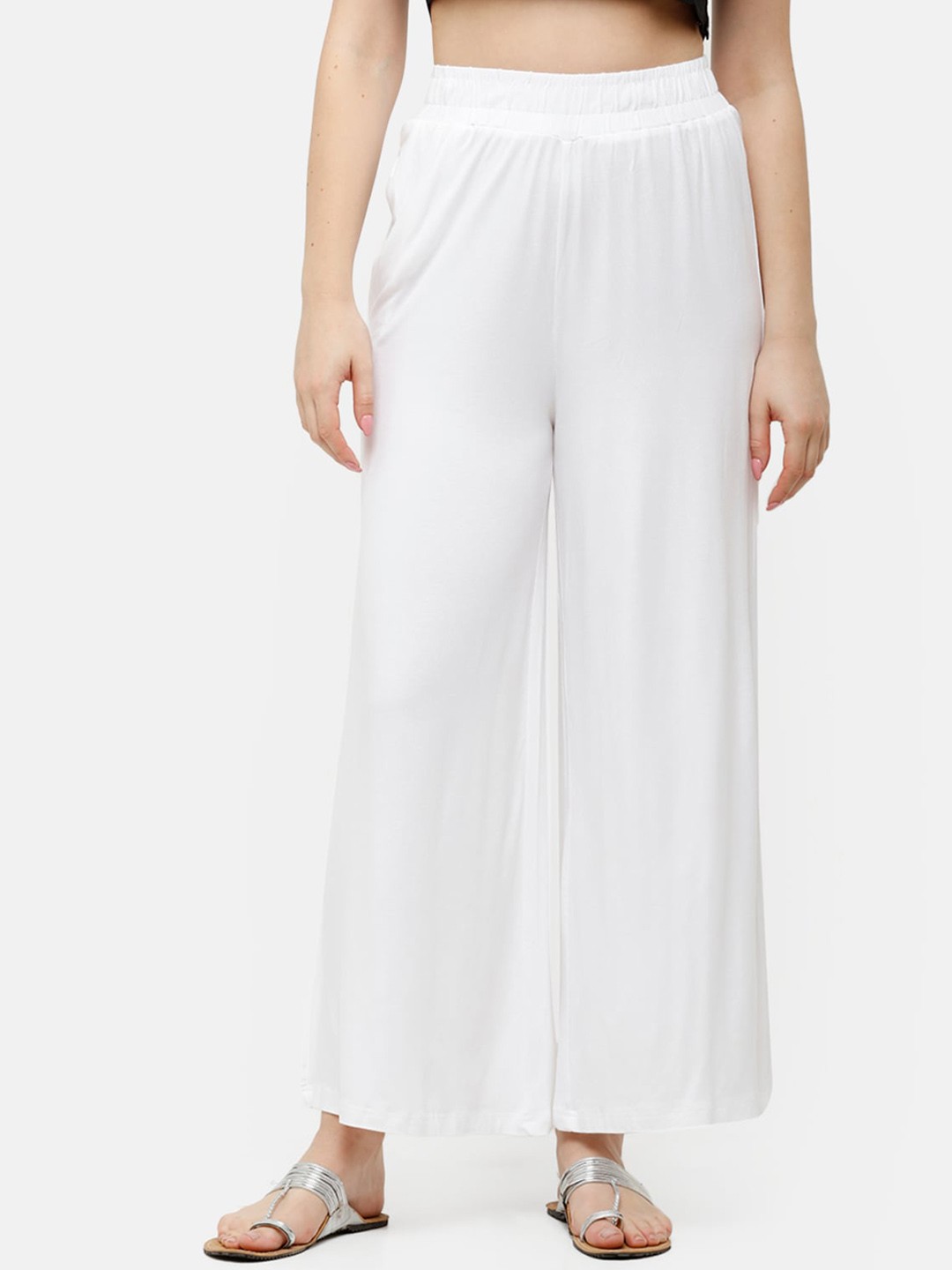 

De Moza Women White Solid Wide Leg Palazzos
