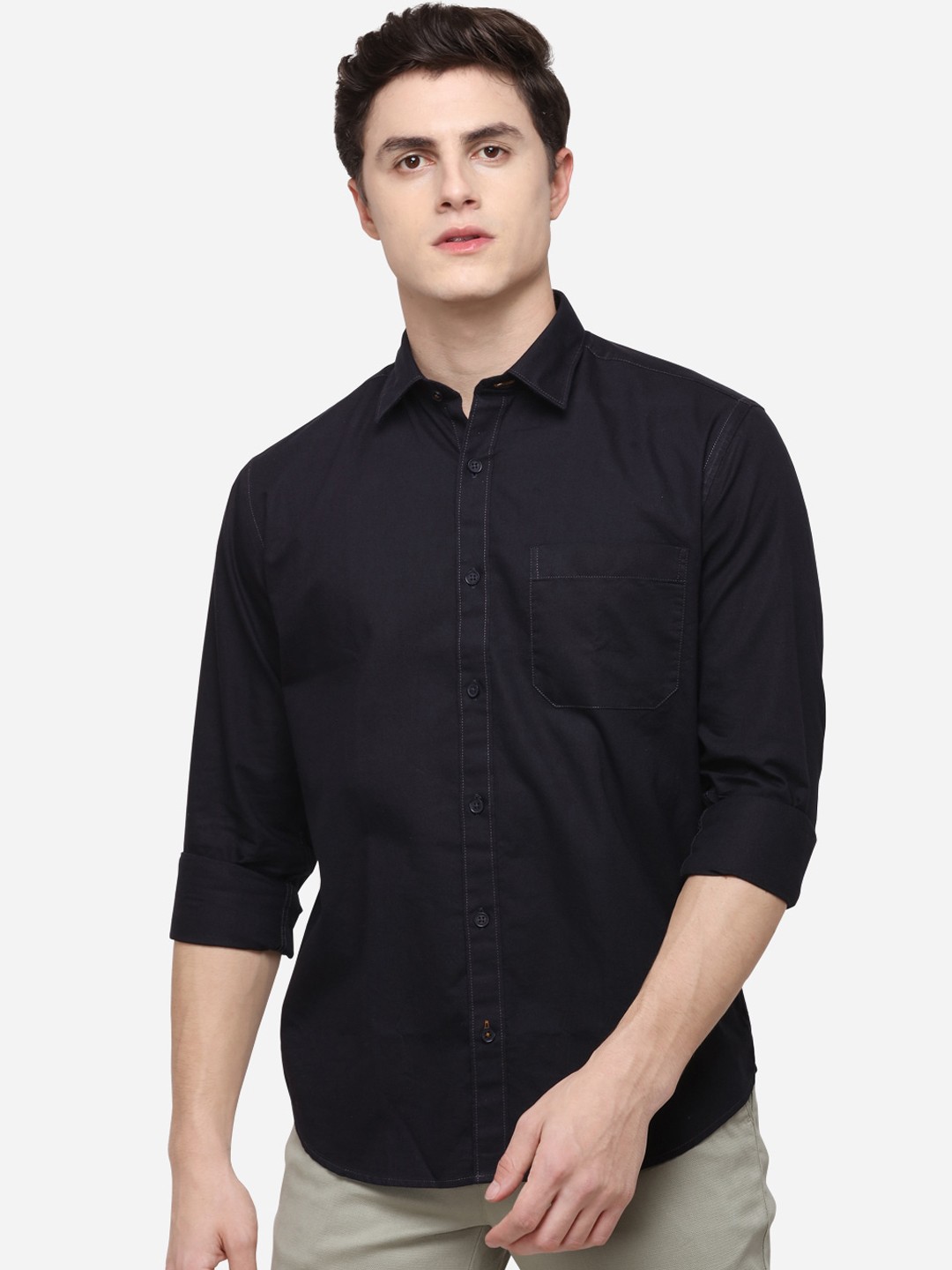 

Greenfibre Men Black Regular Fit Solid Casual Shirt