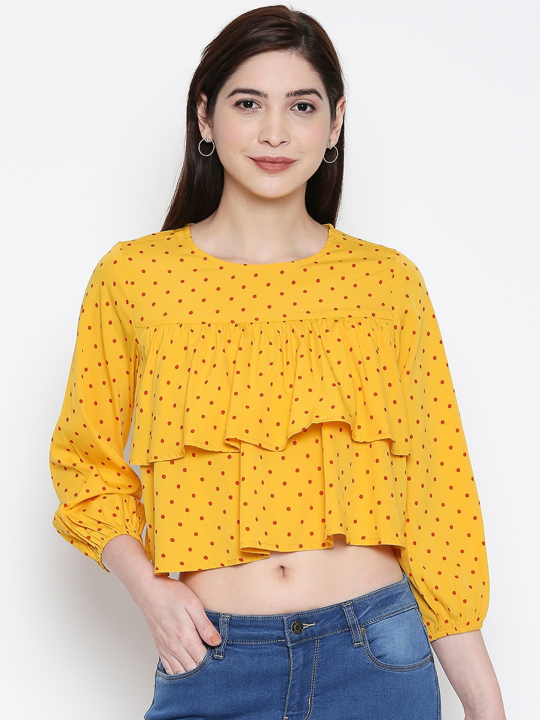 

People Women Yellow Printed Tiered Top