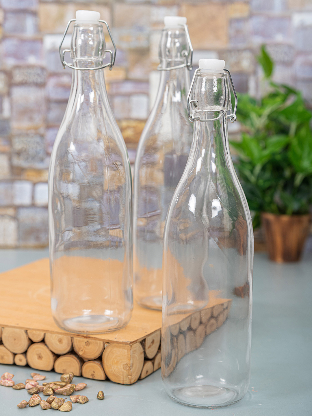 

Roxx Set of 3 Transparent Glass Bottles with Airtight Flip Swing Caps