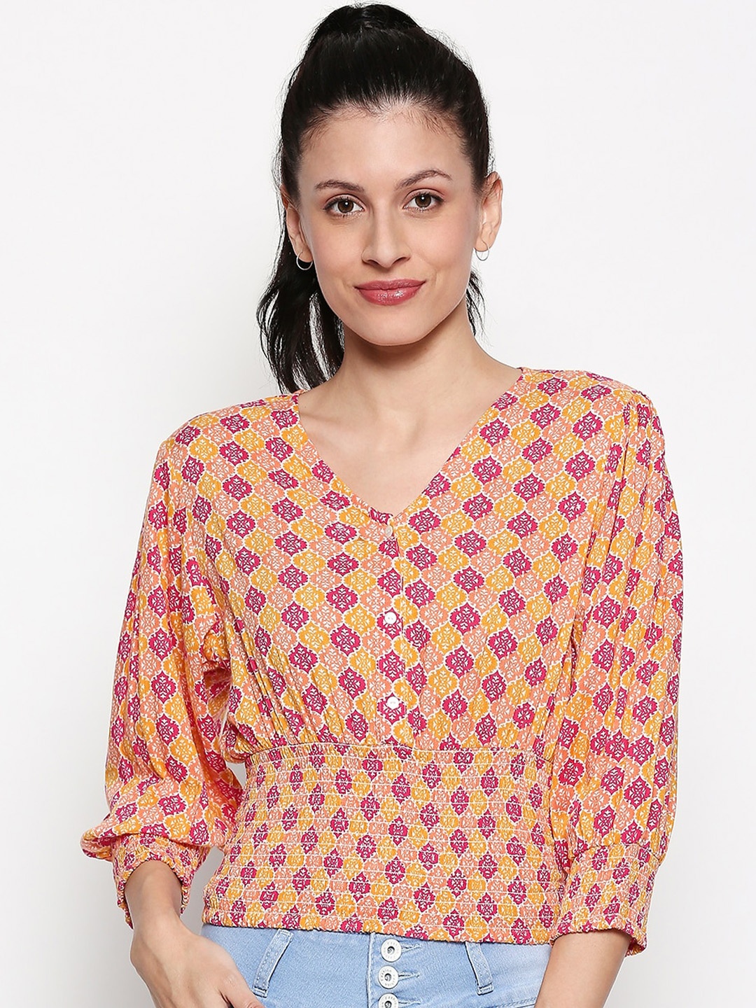 

People Women Peach Printed Top