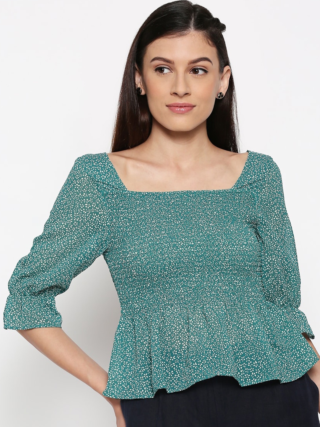 

People Women Green Self Design Peplum Top