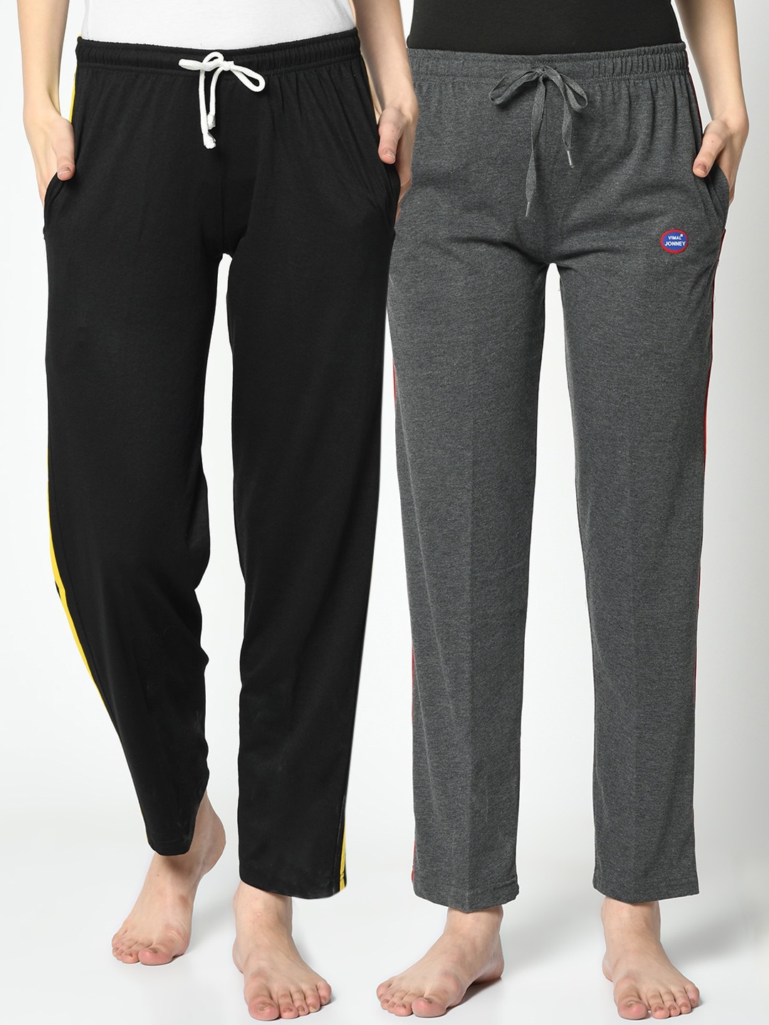

VIMAL JONNEY Women Pack of 2 Grey & Black Solid Lounge Pants