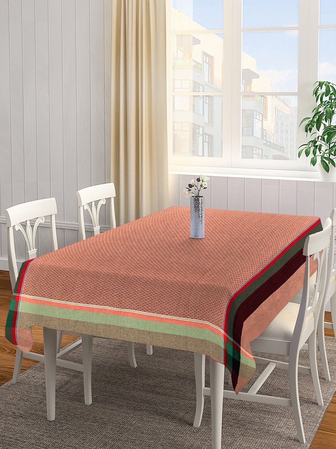 

KLOTTHE Brown & Green Woven-Design Rectangular 90" x 60" Cotton Table Cover