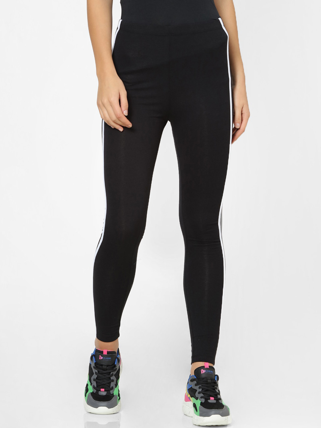 

FOREVER 21 Striped-Trim Leggings, Black