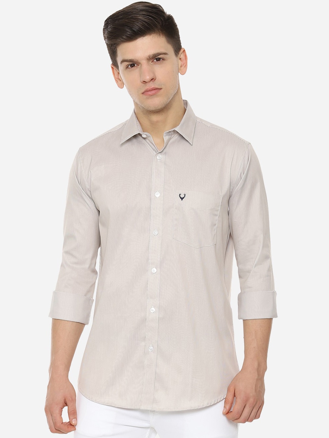 

Allen Solly Men Beige Slim Fit Striped Casual Shirt