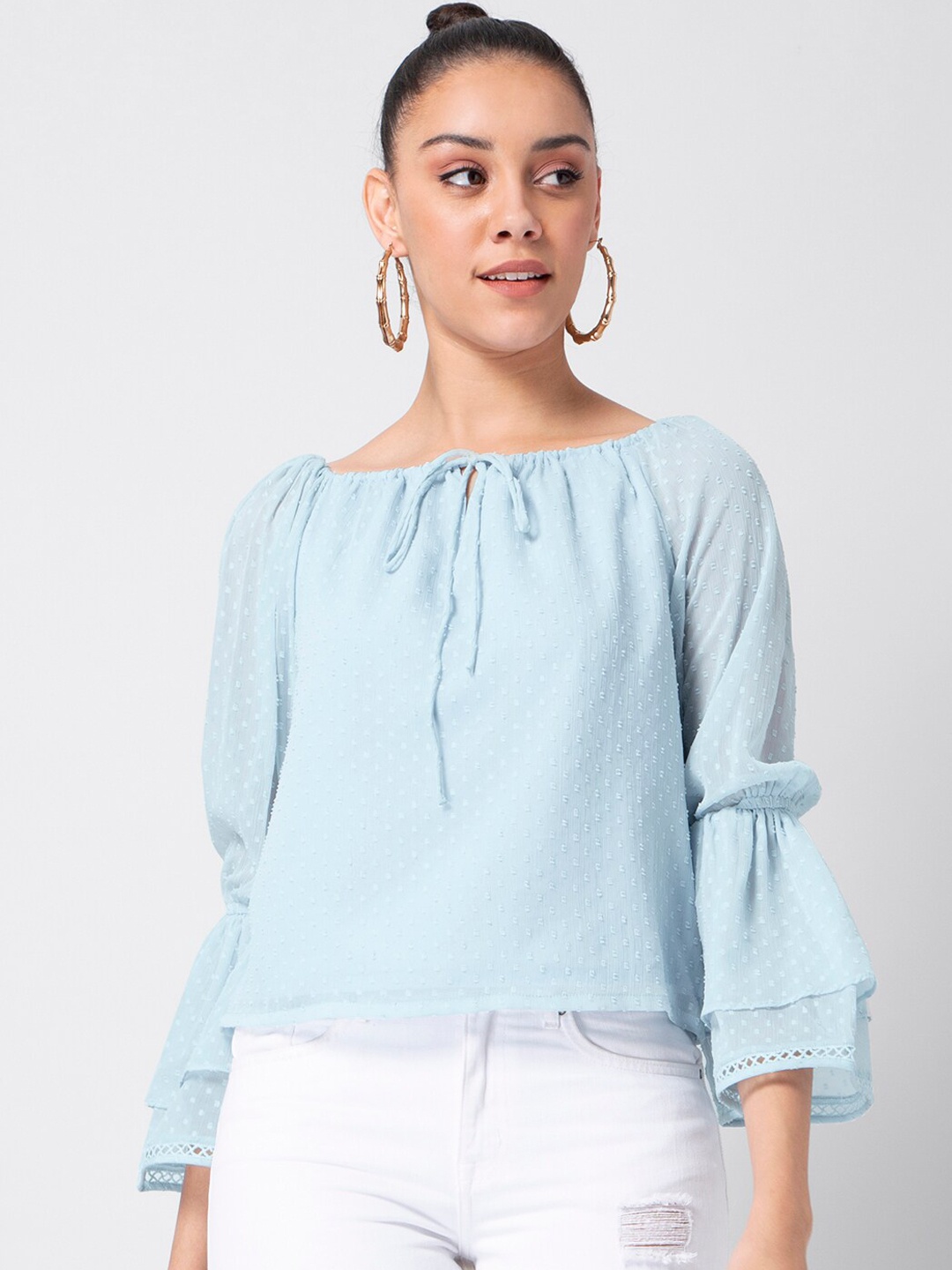

FabAlley Women Blue Self Design Top