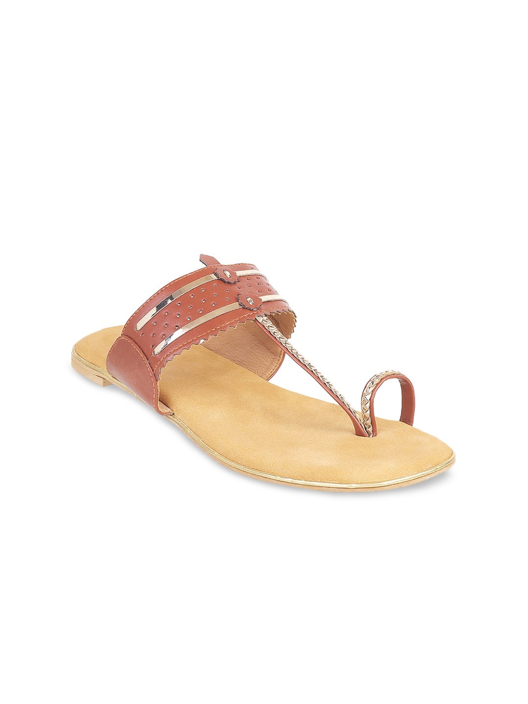 

Mochi Women Brown Woven Design One Toe Flats