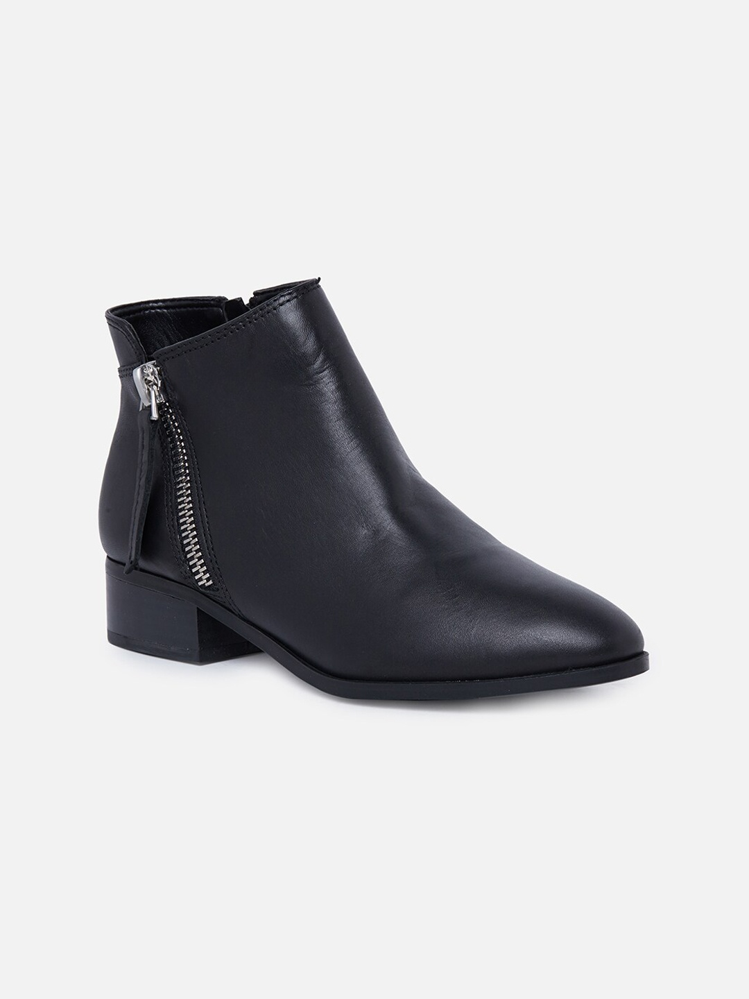 

ALDO Women Black Solid Leather Heeled Boots