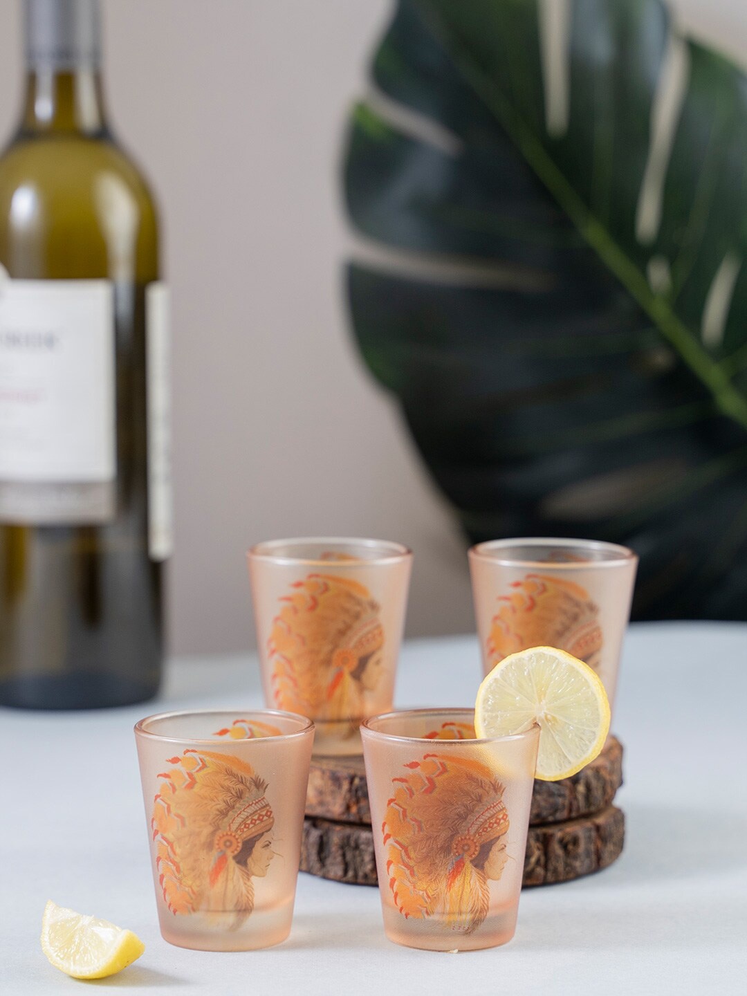 

KOLOROBIA Set Of 4 Orange & Red Indian Female Frosted Shot Glasses Glasses