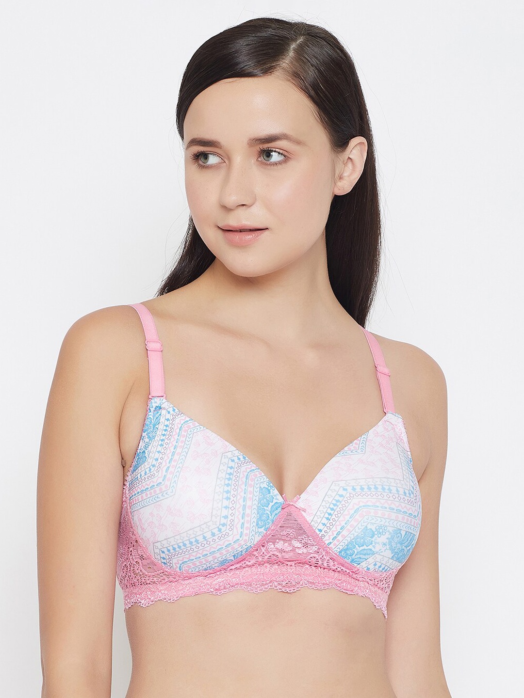 

Clovia Women Pink & White Printed Lightly-Padded Non-Wired T-Shirt Bra BR1806A22