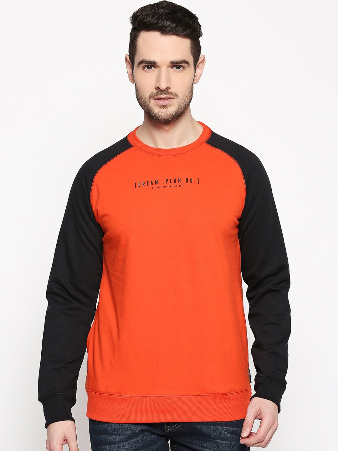 

Urban Ranger by pantaloons Men Orange & Black Colourblocked Sweatshirt