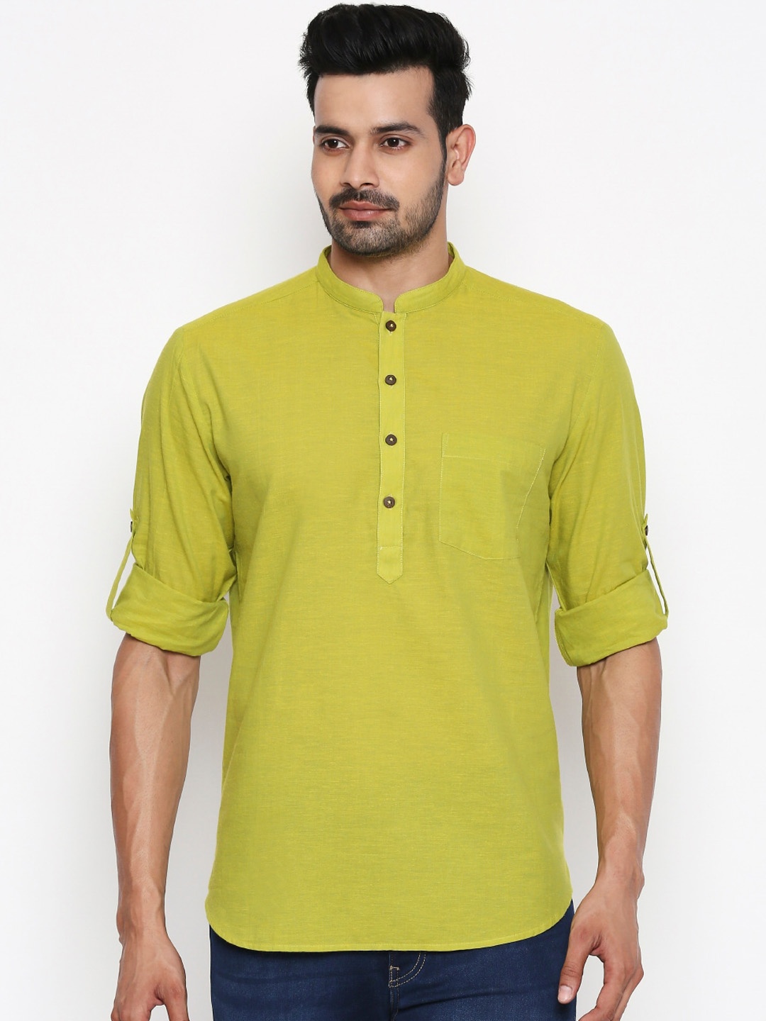 

indus route by Pantaloons Men Lime Green Solid Straight Kurta