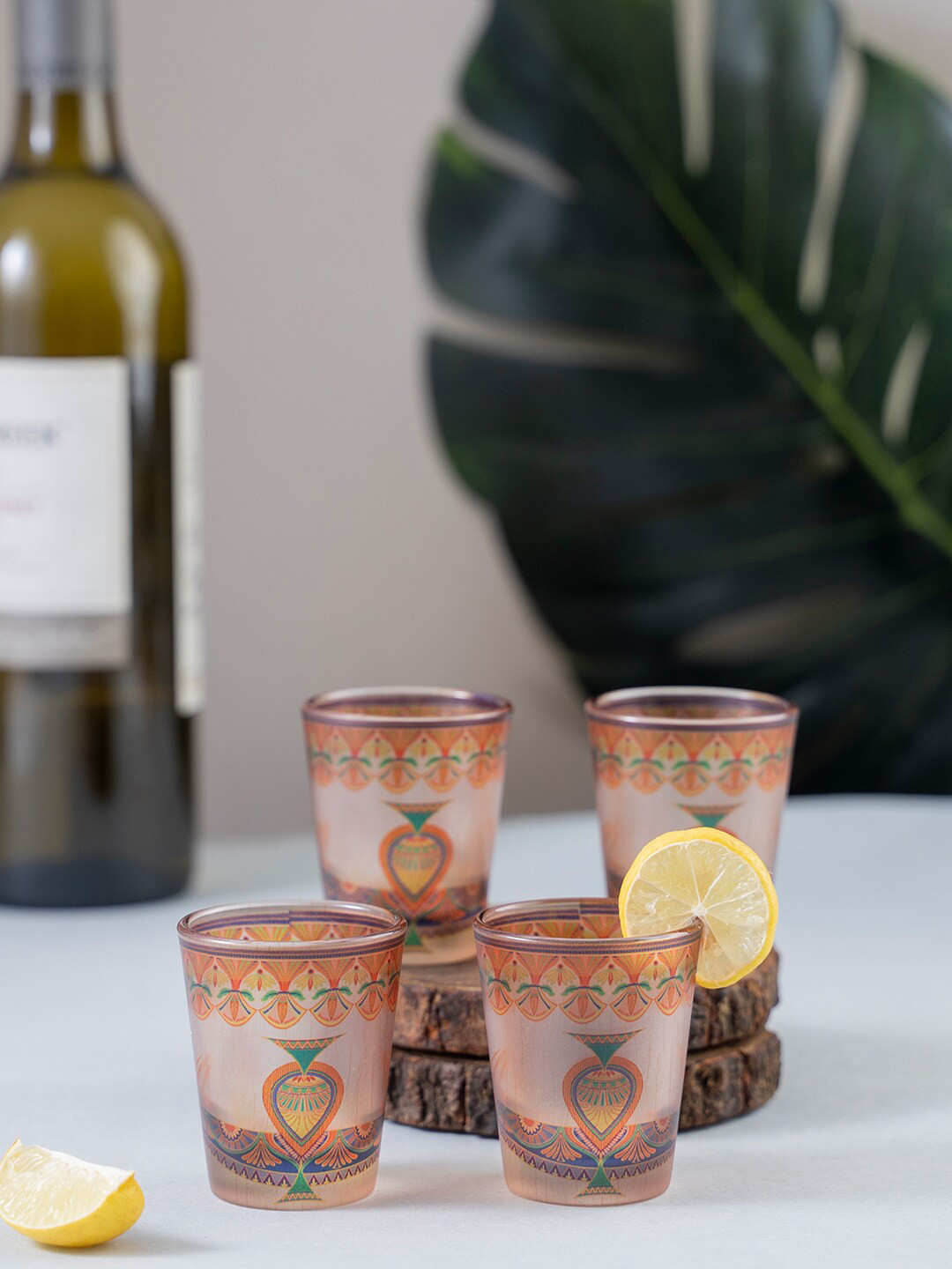 

KOLOROBIA Set Of 4 Beige & Orange Sylvan Egyptian Frosted Shot Glasses