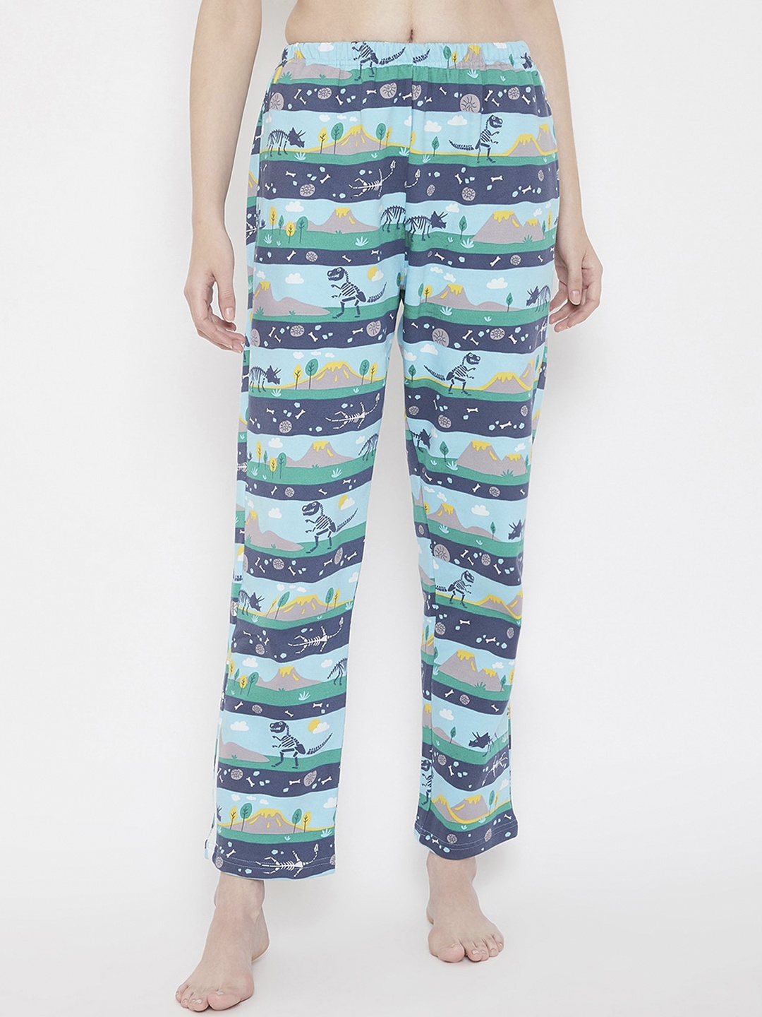 

Clovia Women Blue & Green Dinosaur Printed Lounge Pants LB0139P19