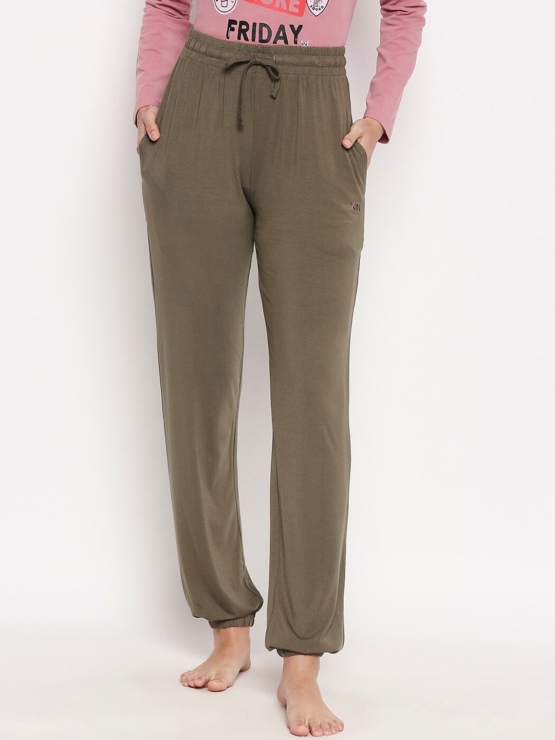 

XIN Women Olive Green Solid Lounge Pants