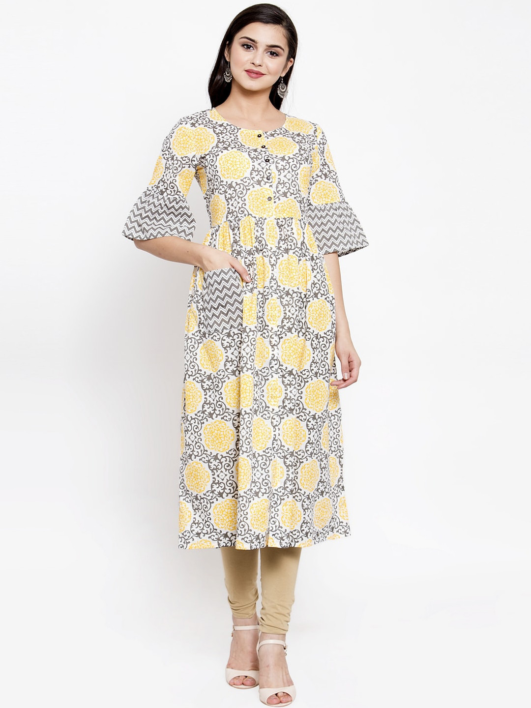 

The Kurta Express Women Yellow Printed Anarkali Kurta
