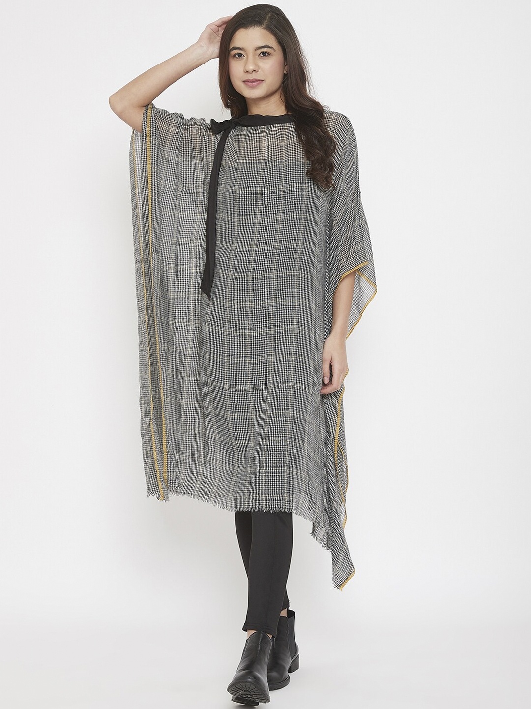 

The Kaftan Company Women Grey & Black Checked Woollen Sustainable Kaftan Tunic