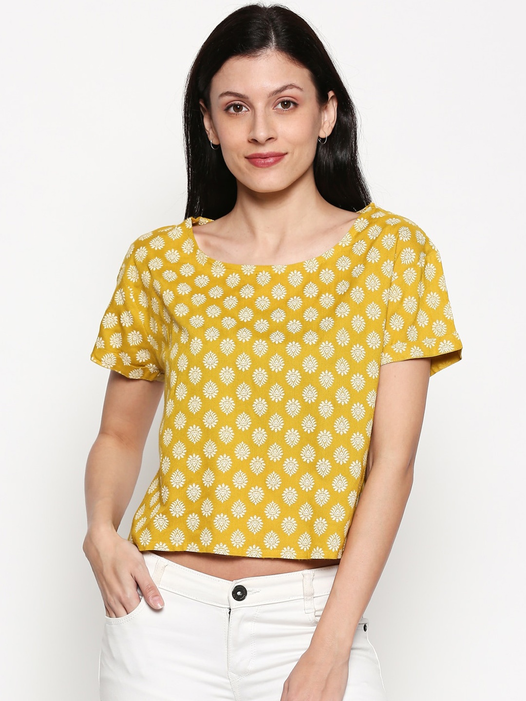 

People Women Yellow Printed Top