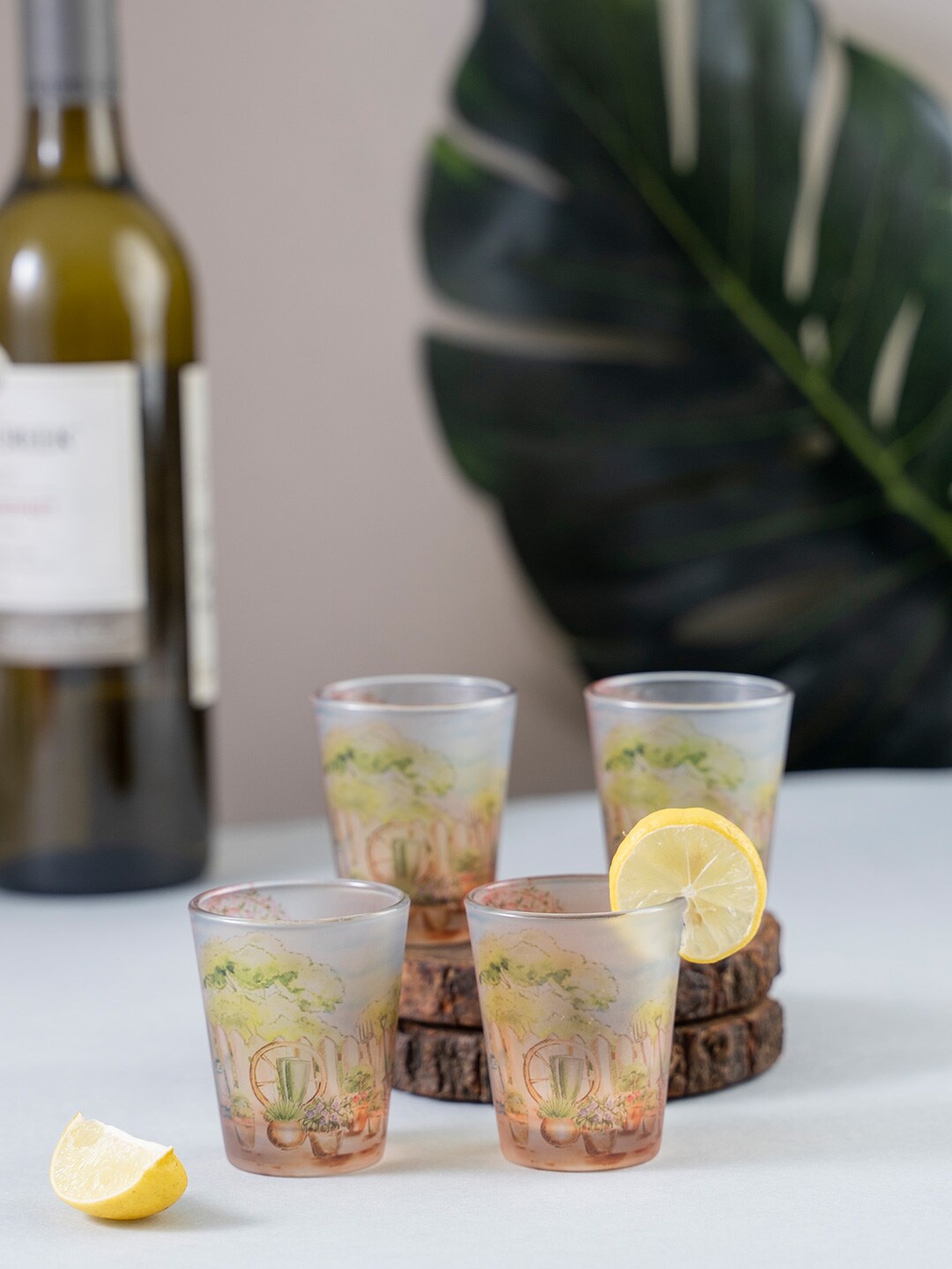

KOLOROBIA Set of 4 Beige & Green English Garden Shot Glasses 30 ml