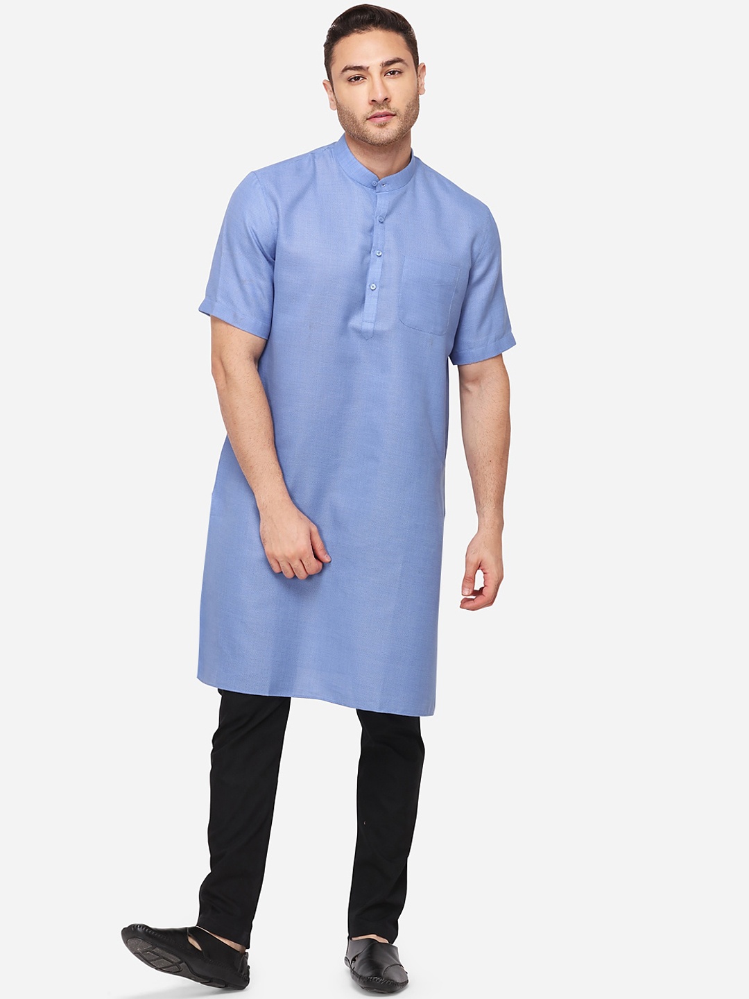 

JADE BLUE Men Blue Solid Straight Modi Kurta