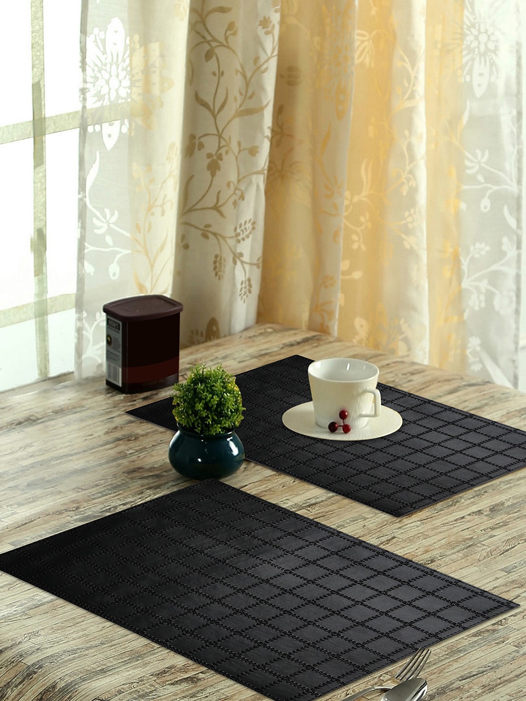 

OBSESSIONS Set Of 6 Black Embossed Vinyl Table-Mats