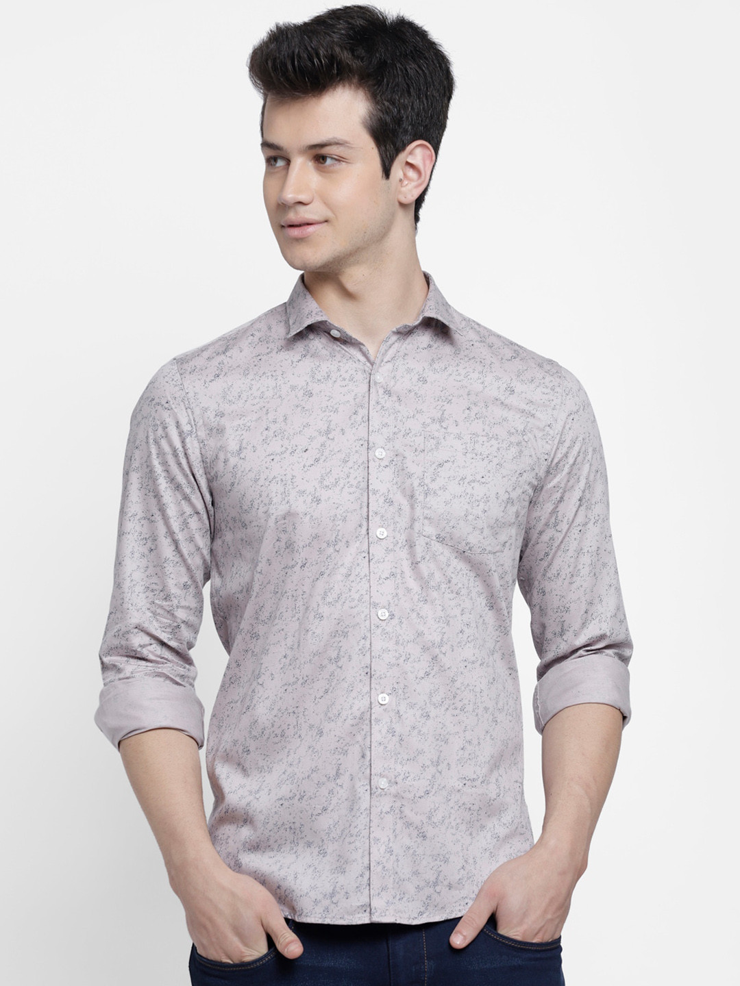 

cape canary Men Grey Regular Fit Printed Casual Shirt
