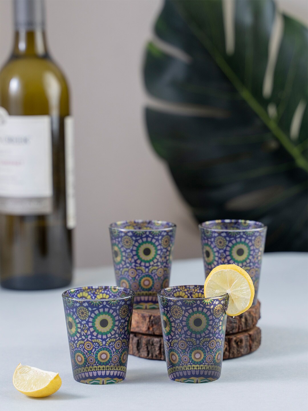 KOLOROBIA Set Of 4 Blue & White Moroccan Inspiration Frosted Shot Glasses