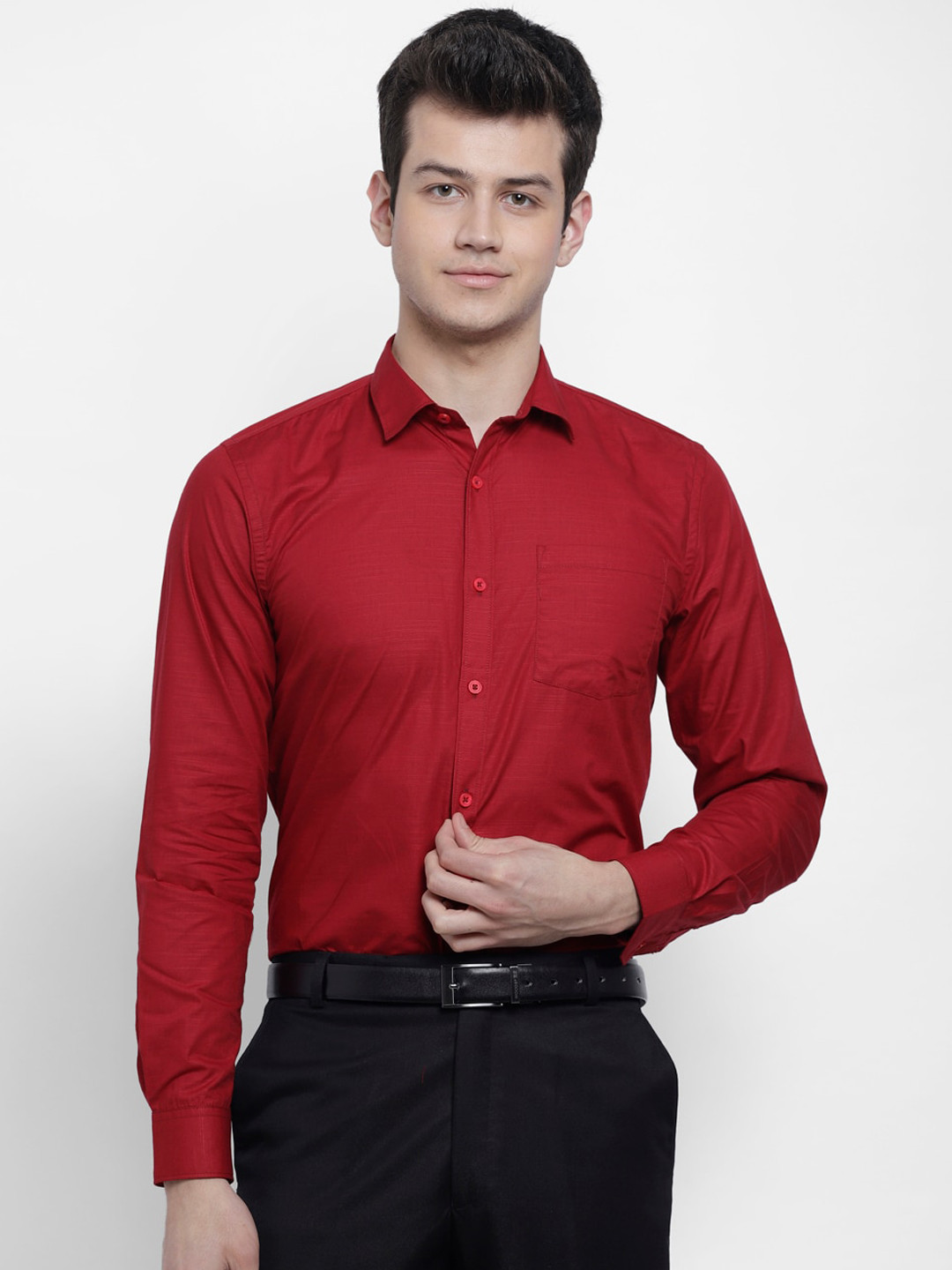 

cape canary Men Red Regular Fit Solid Formal Shirt