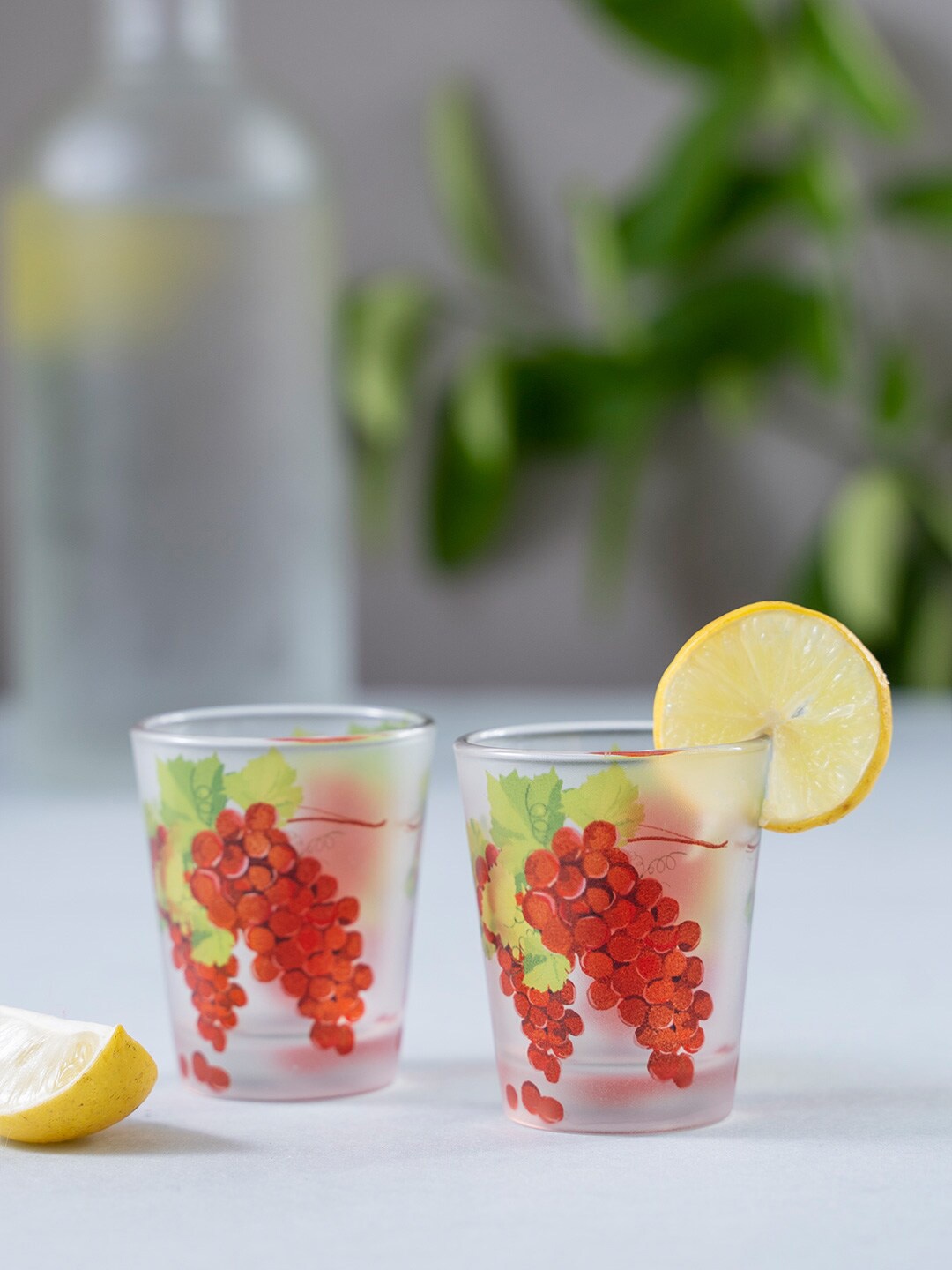 

KOLOROBIA Set Of 2 Red & Green Blushing Grapes Frosted Shot Glasses